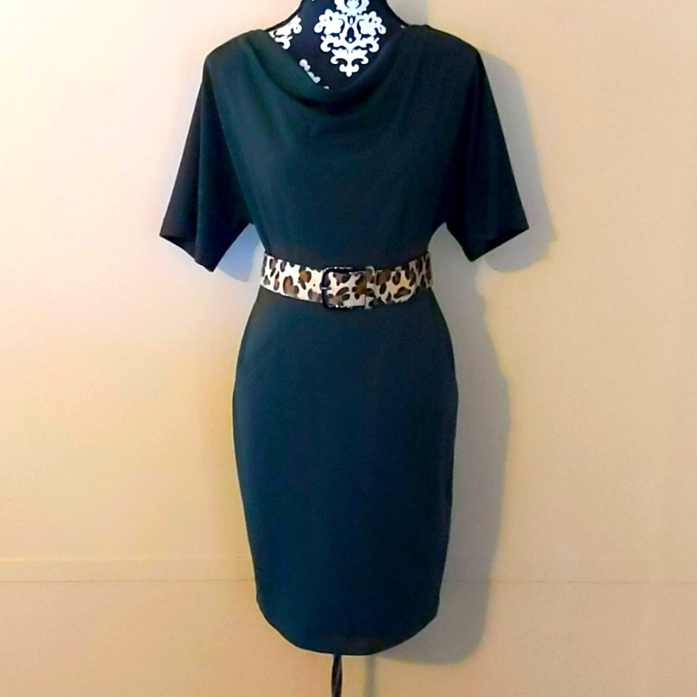 Ladies Jessica Howard dress Dark Green w/cheetah belt Sz 6P